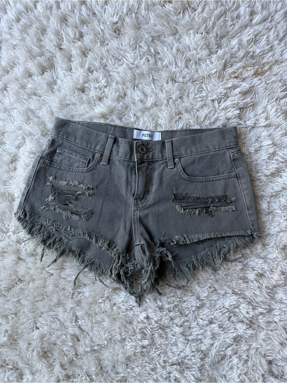 pistola Gray Distressed Frayed Hem Denim Cutoff Shorts